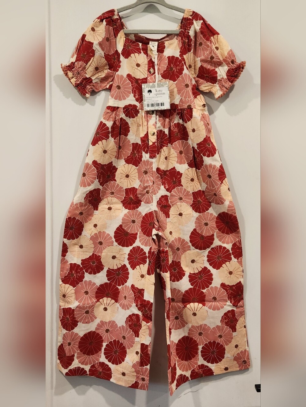 Kate Quinn Woodland Gaucho Jumpsuit Red Vintage Daisy Sz 5 Organic Cotton New